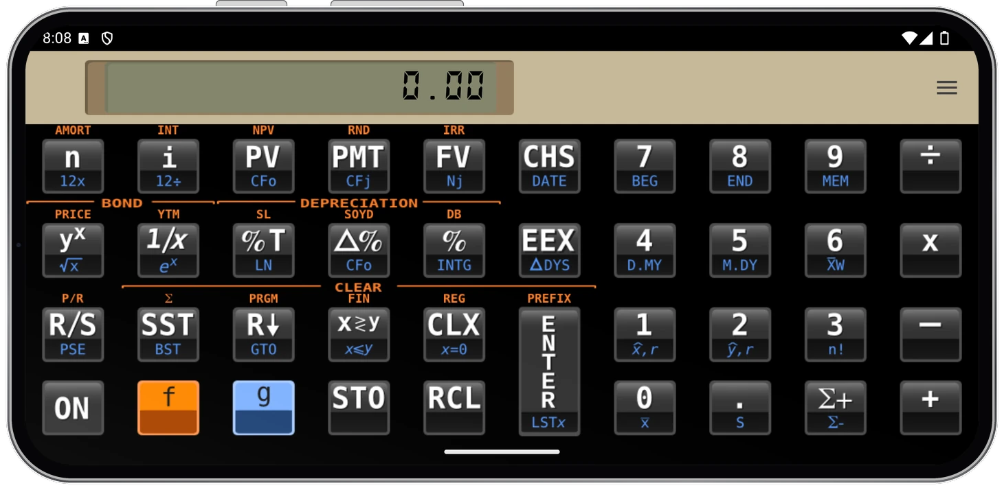 FinCalc12cF num celular Android, na horizontal