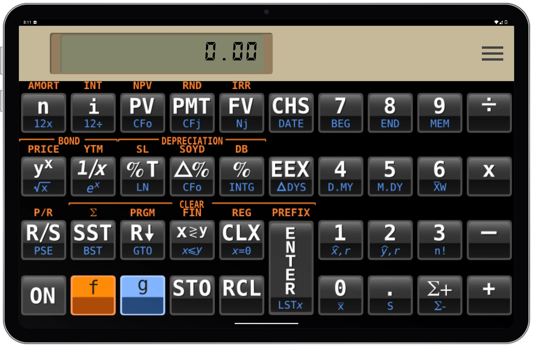 FinCalc12cF num tablet Android, na horizontal