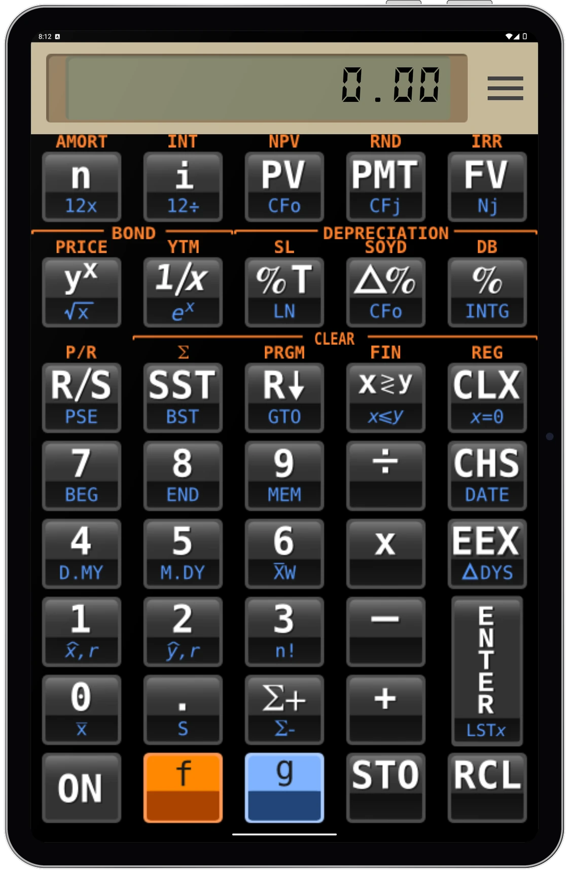 FinCalc12cF num tablet Android, na vertical