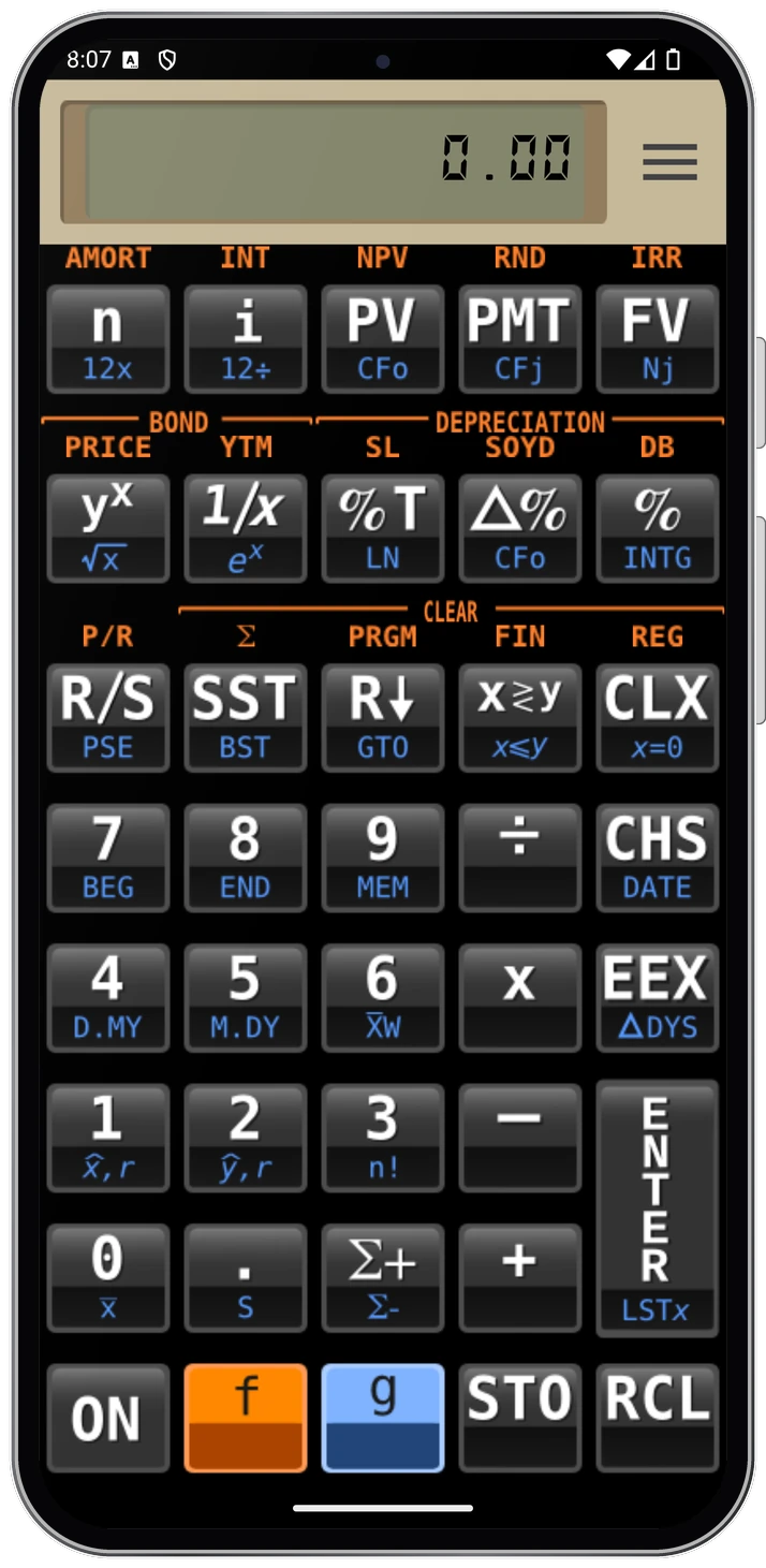 FinCalc12cF num celular Android, na vertical